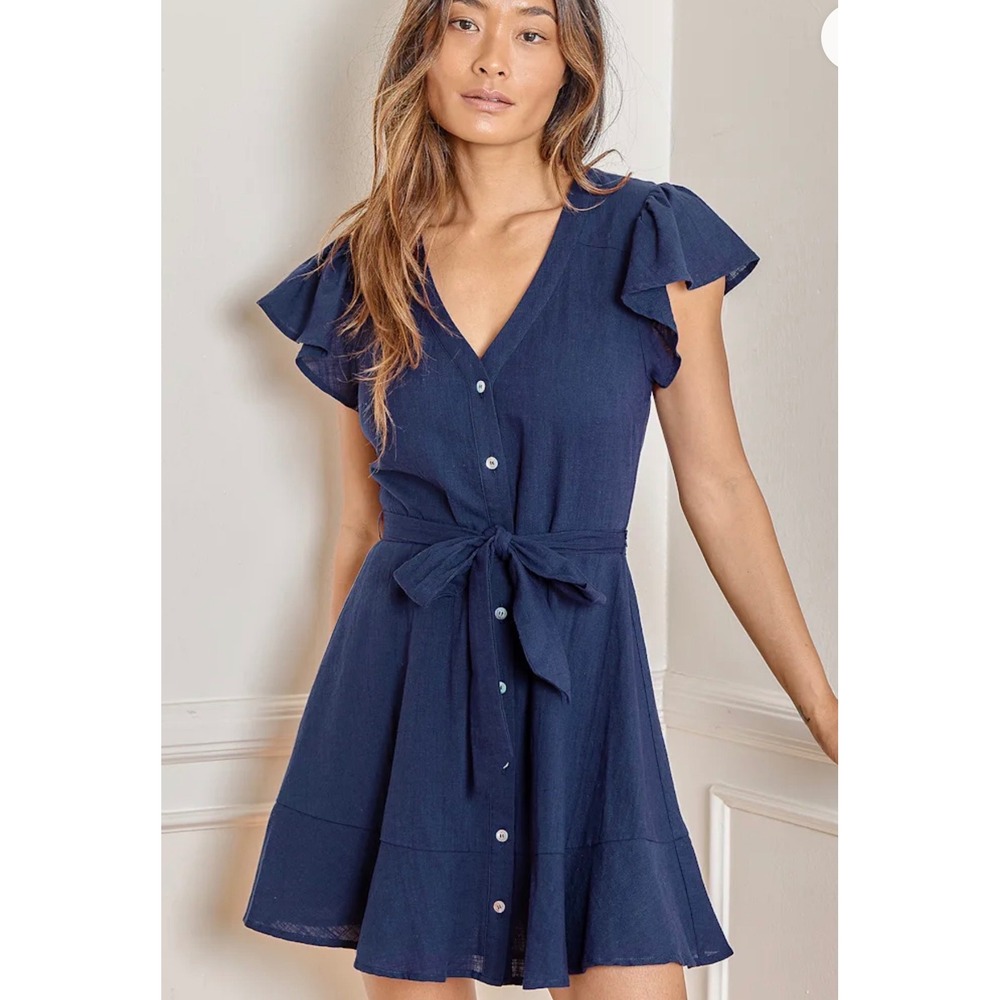 Lulus Daytime Dreamer Navy Blue Button Up Mini Dress NWT XL